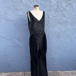 Oleg Cassini Beaded Silk Gown Y2k 90s Black Maxi Size 10 Draped back - Picture 1 of 16