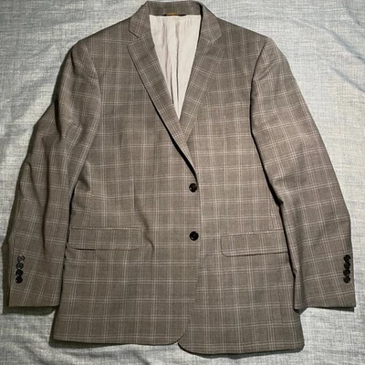 Blazer xadrez masculino Brooks Brothers Explorer Regent Fit 44R cinza mistura de lã - Imagem 1 de 4