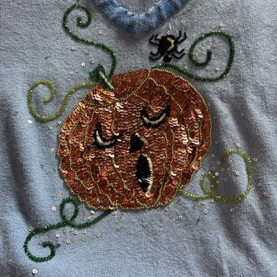 Vintage Y2K Sequin Beaded Halloween Quacker Factory Blue Sweater Women’s XL - Image 1 of 4
