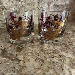 Gregory Duncan lila Distelmuster 3" Glas Becher Set 2 EUC - Bild 1 von 8