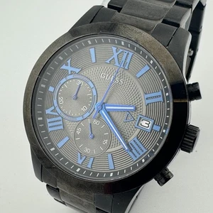 Guess Quartz Watch Men 100m Black Steel Japan Chronograph Date New Battery 7.25" - Picture 1 of 6