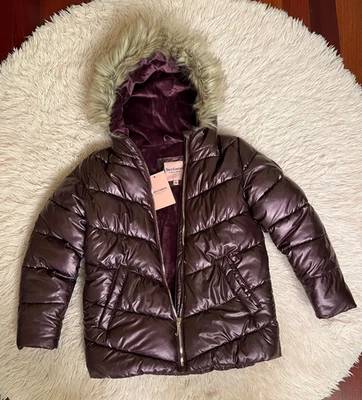 Juicy Couture Puffer Coat Faux Fur Hood Purple Girls Pockets Sz S 7/8 - Image 1 of 4