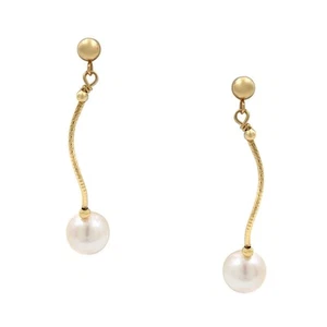 Rachel Koen natürliche weiße Perlen Ohrhänger 14 Karat Gelbgold 37 mm - Bild 1 von 4