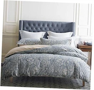 Duvet Cover Queen Size, 600 Thread Count Cotton Beige & Bluish Grey Printed - Picture 1 of 7