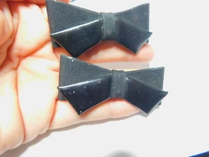 Black Ribbon Faux Leather Shoe Clips Vintage - Picture 1 of 4