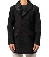 Mens Black Fur Collar Wool Coat