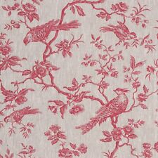 French Isabelle 100% Linen Bird Toile Fabric Pink Curtain Upholstery Cushion