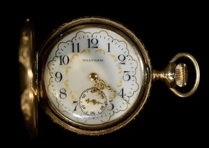 Waltham 14k Gold Pocket Watch Ornate Cover Working Condition 15 Jewels - Picture 1 of 5