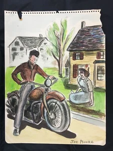 Original Editorial Cartoon Art By Joe Moore "Motorcycle" - Picture 1 of 2