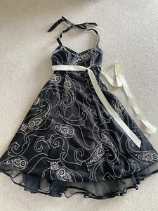 Debut Tie Halter Neck Black Dress With Cream And Gold Embroidery - Picture 1 of 3