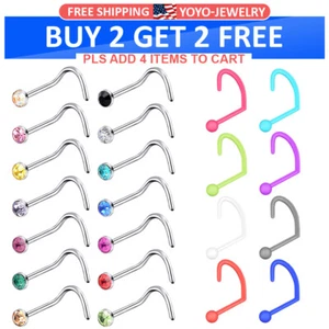 14-80pcs 316L Steel CZ Nose Ring Studs Acrylic Retainers Screw Bar Nose Stud 20G - Picture 1 of 8