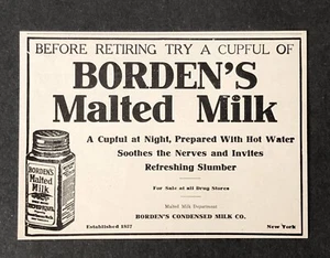 1909 Borden’s Malted Milk Werbung beruhigt Nerven antiker Druck AD - Bild 1 von 2