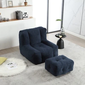 Fluffy bean bag chair, super soft lazy Blue sofa chair with memory foam - Picture 1 of 23
