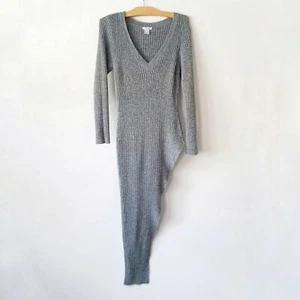 Venus Womens M Asymmetric Pullover Sweater Ribbed Tunic V-neck Long Sleeve Gray - Picture 1 of 9