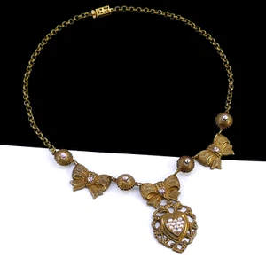 VINTAGE TOP SHELF JEWELRY VICTORIAN REVIVAL AB RHINESTONE HEART BOW NECKLACE - Picture 1 of 6