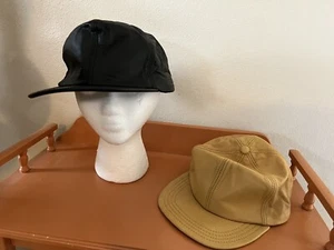Adventure Bound Leather Strap-back Cap Hat Vtg Genuine Leather Lot 2 Black Brown - Picture 1 of 6