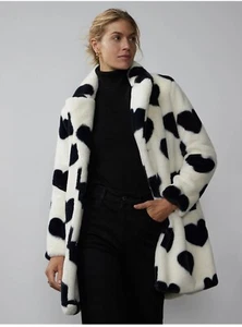 NWT NY & Co Faux Fur Heart Midi Coat - Picture 1 of 7