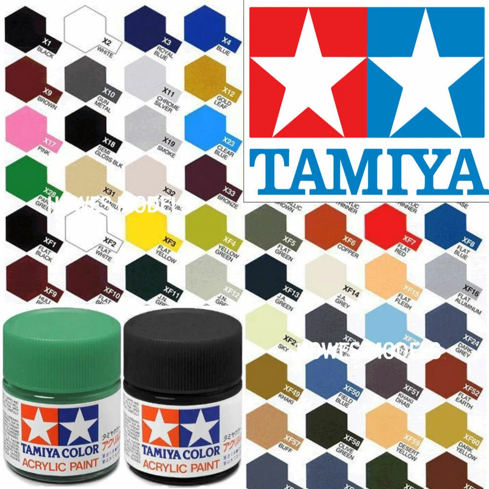 Tamiya Acrylic Paints 10ml X + XF Full Range Model Paint Jars - Revell, Airfix - Image 1 of 1