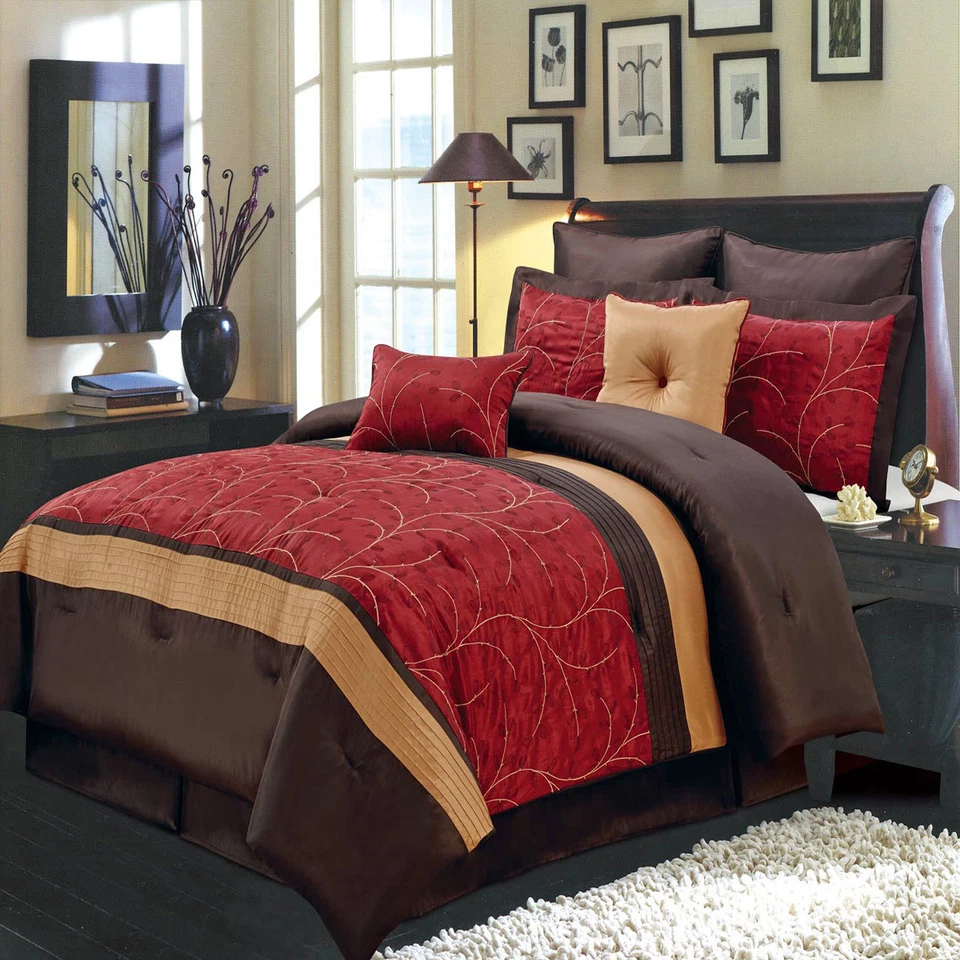 Luxury Atlantis 6-8 Piece Bed In A Bag Comforter Nature Inspired Red Bedding Set - Image 1 of 1