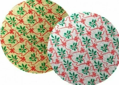 Christmas Cake Board Card Base 8"-12" DORIC Gold Silver Round Square Holly Xmas - Image 1 of 4