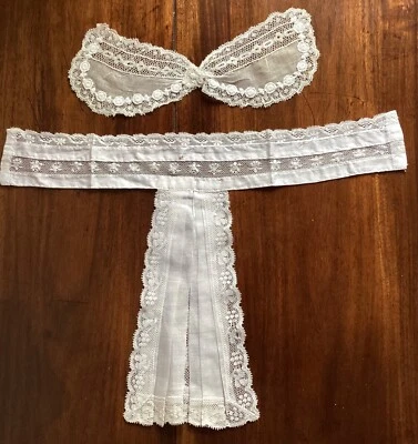 Linge ancien lot 2 cols en tulle brodé voile de coton et dentelles - Photo 1/4