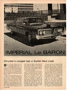 1964 CHRYSLER IMPERIAL LE BARON 413/34O-HP ~ ORIG 4-PG ROAD TEST / ARTICLE / AD - Picture 1 of 1