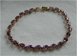 Nice VIntage 14K Solid Gold 7 1/4 Inch 6 Ct Pear Shaped Amethyst Bracelet - Picture 1 of 7