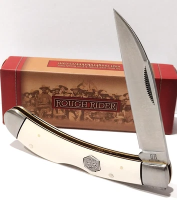 Rough Rider 白色 Micarta Lockback Wharncliffe 刀片折叠口袋刀 RR2712 — 第 1/4 张图片
