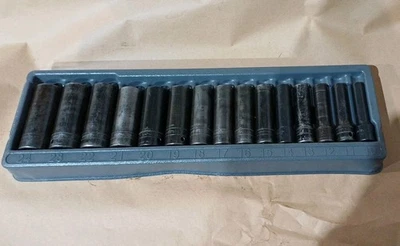 Snap On 1/2" Drive 6-Point Metric Deep Impact Sockets 10mm - 24mm & storage tray - Image 1 of 4