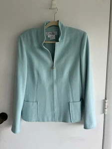 Carlisle Light Aqua Blue Lambs Wool Angora Zip Front Jacket Size 8 - Picture 1 of 8