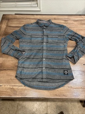 Рубашка мужская Quiksilver большая синяя серая клетчатая флисовая с фланелевыми карманами на пуговицах - Изображение 1 из 4