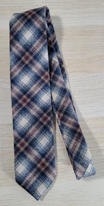 Vtg Pendleton Necktie Plaid 100% Wool Tie Mens Blue Brown Tan Tartan Classic USA - Picture 1 of 4