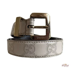 Auténtico Cinturón Gucci Crema Monograma Cuero Hebilla Dorada 85/34 - Imagen 1 de 13