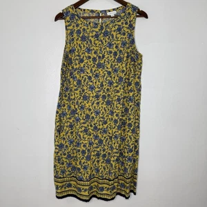 Vestido de lino Jill Love para mujer medio amarillo floral sin mangas bolsillos rectibles - Imagen 1 de 8