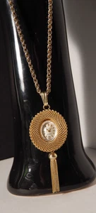 Vintage gold tone Starlite Pendant Watch 17 Jewels WORKS! 26" Elgin on Stem - Picture 1 of 7