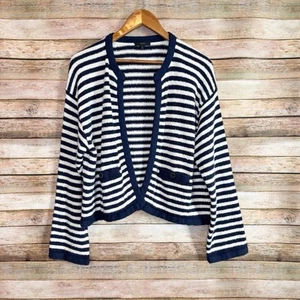 J. Crew Women's Blue Striped Open Front Cardigan Sweater in Stripe Size Medium - Picture 1 of 10