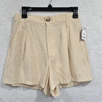 Pantalones Cortos Para Mujer Zara Beige Cintura Alta Plisados Con Bolsillos Talla Mediana Foto 1 de 4