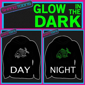 CARP FISH FISHING ANGLER ADULTS & CHILDRENS GLOW IN THE DARK HOODIE HOODY - Picture 1 of 1
