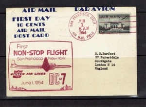 United States: 1954 10 cents Air Mail Post Card, First Day, First Flight. - Picture 1 of 2