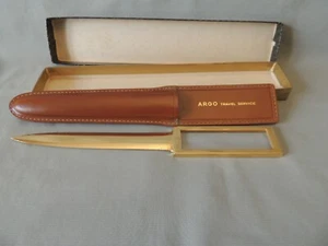 Vintage Argo bronze letter opener in a leather case travel service - Picture 1 of 14