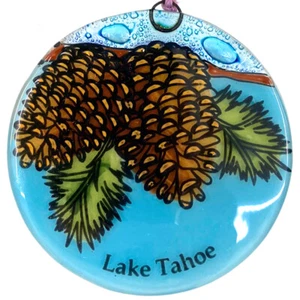 Lake Tahoe Ornament Christmas Tree Ornament - Art Glass Light Catcher Map - Picture 1 of 5
