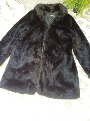 beautiful Black Mid Length Fake Fur Style autumn winter Coat M L 12 14 - Image 1 of 4