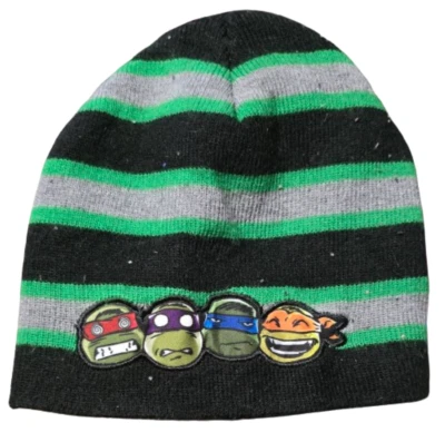 TMNT Teenage Mutant Ninja Turtle Gorro Invierno Negro Verde Tejido Niños Foto 1 de 2