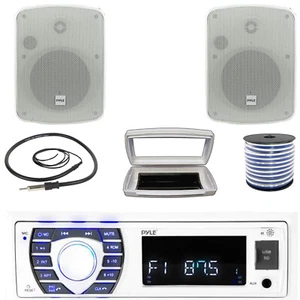 Pyle Single-DIN Marine MP3 Receiver W/Cover, 2x 5.25" Indoor/Outdoor Speakers - Picture 1 of 7