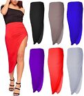 Ladies Basic Slim Full Length Dress Women's Side Ruched Maxi Skirt Size UK S-L