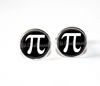 Gemelos redondos de vidrio hechos a mano con diseño de letras griegas símbolo matemático Pi regalo para él Foto 1 de 4
