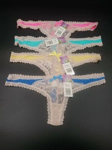 2 HERS BY HERMAN 2pk Womens Nude Lace Trim Thong Yellow&Blue Pink & Teal Lg Z46 - Picture 1 of 4