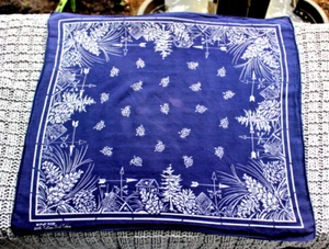 Vintage 30er 40er WPL 9939 blau Bandana Tannenzapfen Bäume Wetterfahnen Häuser - Bild 1 von 12