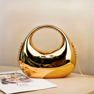 Women Acrylic Evening Clutch Metallic Handbag Party Events Purse Crossbody Strap - Picture 1 of 12
