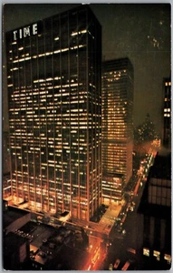 Vintage Abendansicht Zeit & Leben Gebäude NYC New York Postkarte H600 - Bild 1 von 2